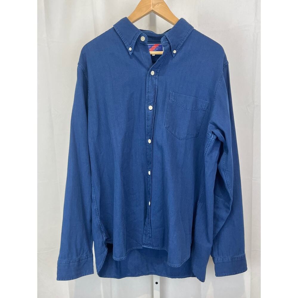 BEST MADE Button Down Collar Long Sleeve Shirt Chest Pocket Cotton Blue Size XL